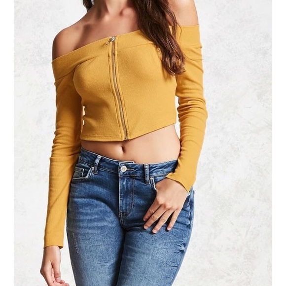 yellow off the shoulder crop top